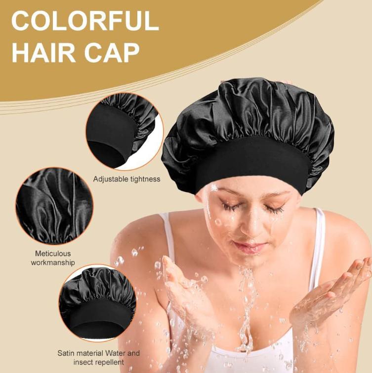 Shower Wide Brim Elastic Satin Hair Care Cap - Women's Sleep, Salon, and Shower Use