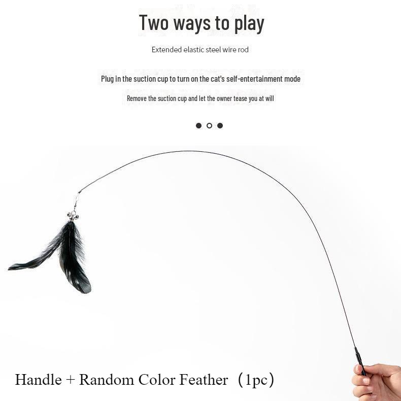 Cross-Border Cat Teaser Toy: Suction Cup Feather & Bell, Detachable, Bite-Resistant, Self-Entertainment.