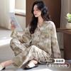 Pajamas women's spring and autumn 1011 new cotton long-sleeved cardigan can be worn outside autumn high-end large-size loungewear