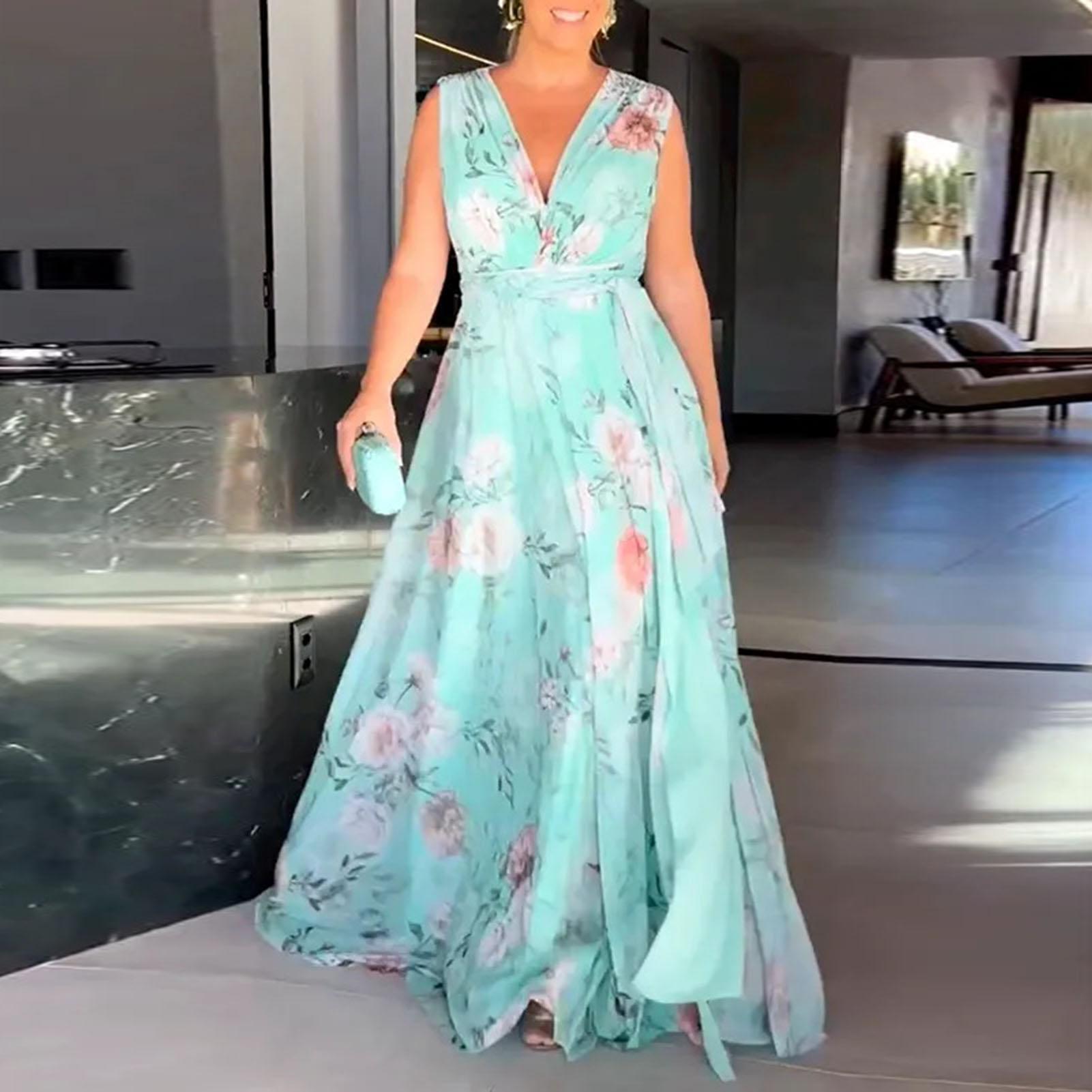 

Женское праздничное платье без рукавов, шикарное плиссированное платье с цветочным принтом в полный рост, женское платье для выпускного вечера, женская одежда