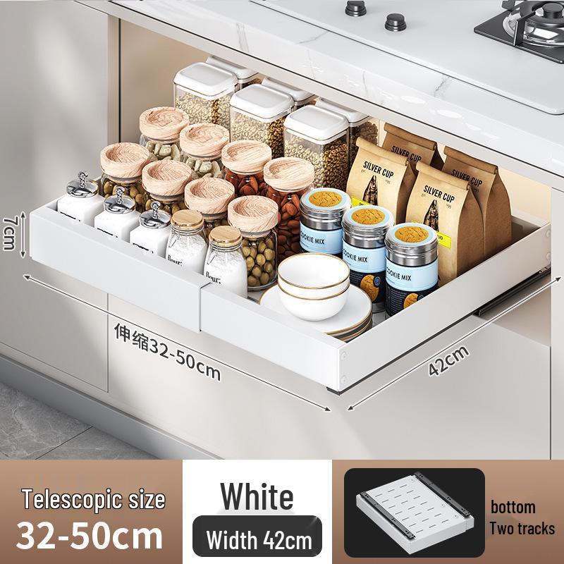 Adjustable Pull-Out Cabinet Basket for Under-Sink Storage