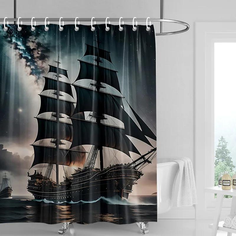 İskandinav Minimalist Deniz Yaşamı Temalı Duş Perdesi Su Geçirmez Banyo Küvet Bölme Perdesi Ev Dekorasyonu 180x180cm