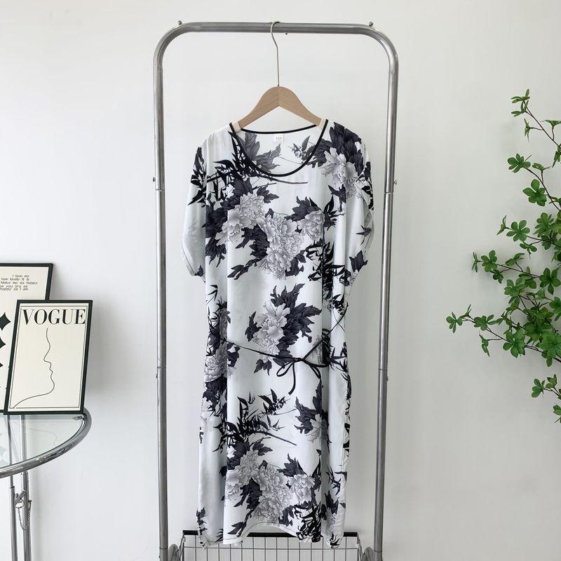 Multi-Color Silk Cotton Dress Home Wear Shoelace round Collar Skirt Special Treatment Rayon Nightdress for Women