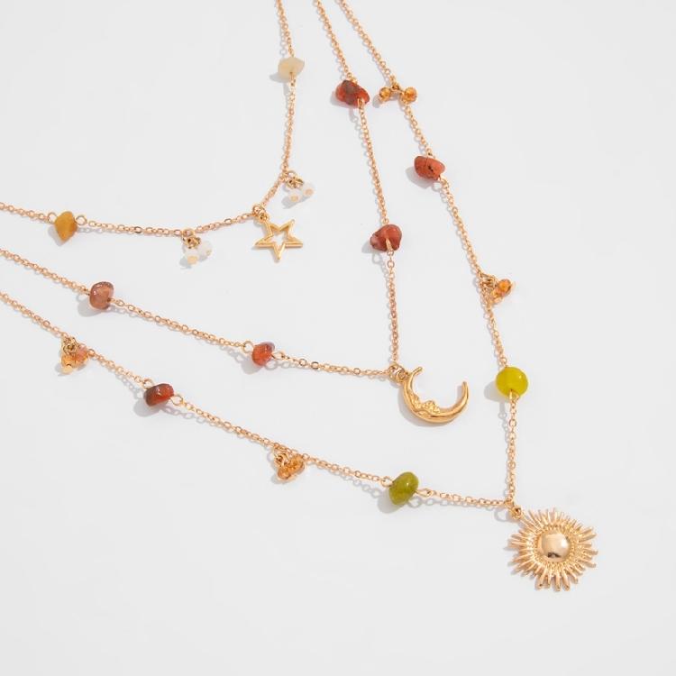 Utsökt Långt Halsband med Måne Stjärna och Sol Hängen Pärlor Kedja Halsband Lämpligt för Strand- och Festivalanvändning