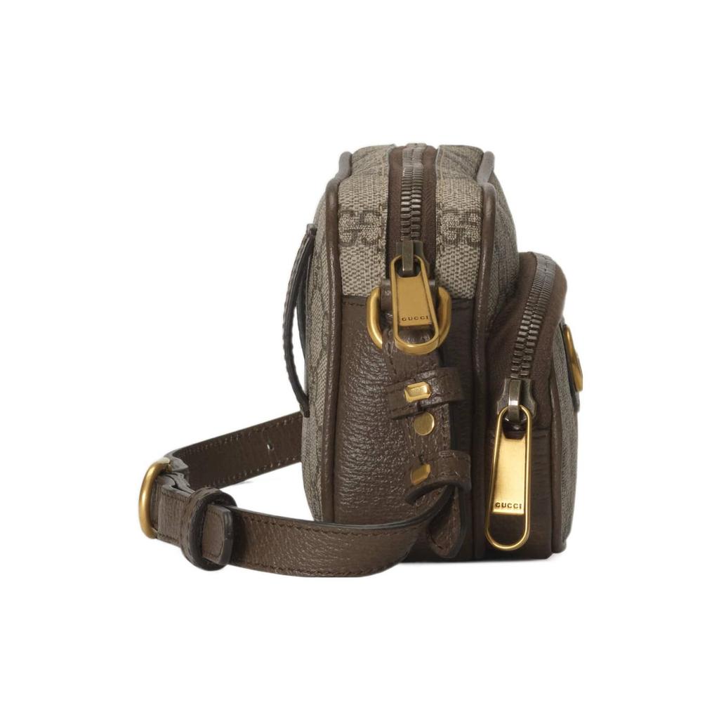 Gucci Ophidia Distressed Double G Logo Zipper Closure Canvas And Leather Trim Crossbody Shoulder Bag Men Bags Beige Ebony 722557-96IWT-8745