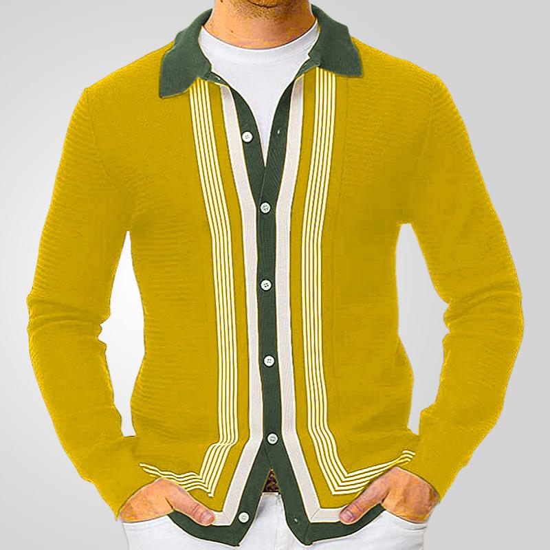 

Новый универсальный осенне-зимний кардиган мужской ретро вязаный свитер куртка с длинными рукавами плотный жаккардовый свитер XL жёлтый