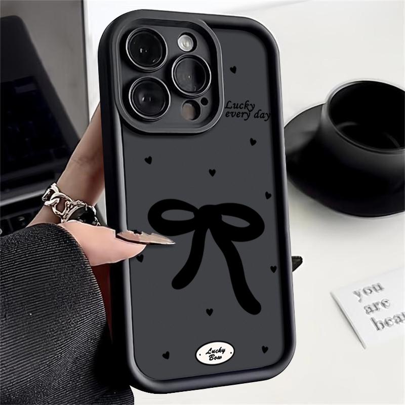 Bowknot Pattern TPU Soft Shockproof Phone Case For iPhone 16 Pro Max 15 Pro 14 13 12 11 XR XS Little Love Hearts Matte Lens Protection Bumper Cover