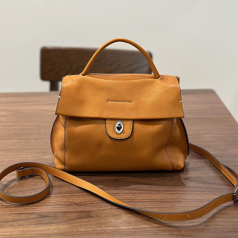 Johnature Handmade Retro Genuine Leather Women's Bag Versatile Soft Cowhide Solid Color Shoulder Crossbody Bags
