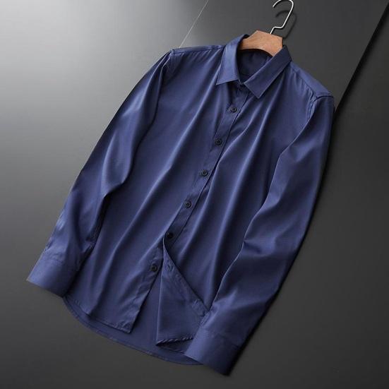 Herre Sommer Skjorte Nedslået Krave Ensfarvet Enkeltknappet Tynd Slim Fit Cardigan Lange Ærmer Mellemlang Afslappet Forretnings Herre Kontor Top