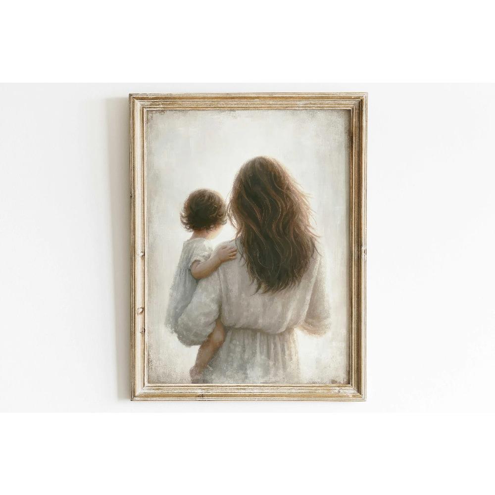 Mom & Child Wall Art Print Mother Daughter Son Portrait Printable Family Artwork Canvas Painting Living Room Bedroom Home Decor