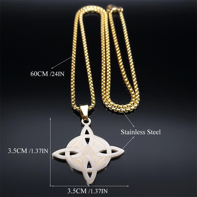 Witch Celtic Knot Moon Necklace for Women/Men Stainless Steel Gold Color Trinity Knots Necklaces Jewelry nudo de bruja N8059S02