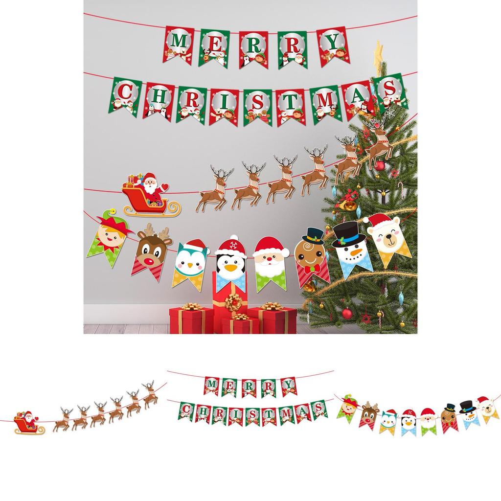 Entzückende Weihnachtsdekoration Papierbanner mit Cartoon-Weihnachtsmann und Rentier