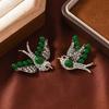 2 PCS Green Swallow Brooch Metal Lapel Badge Cute Cartoon Sweater Pin Party