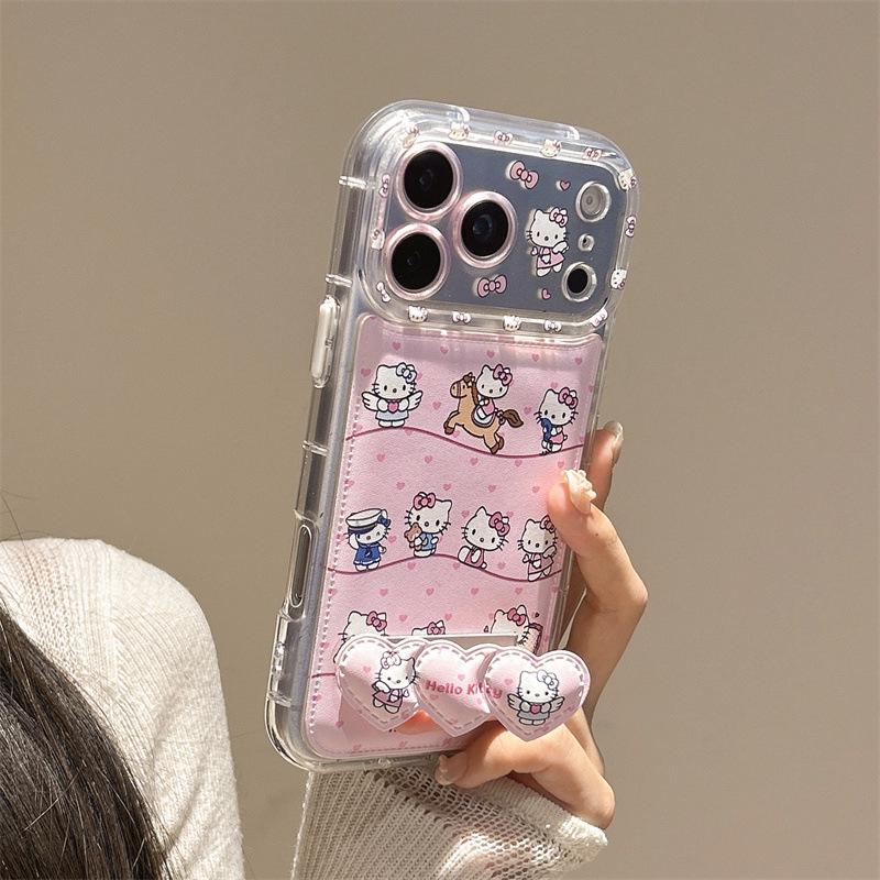 Girly Pink Heart Cat Stand for iPhone 17/16ProMax/15/14 Cases