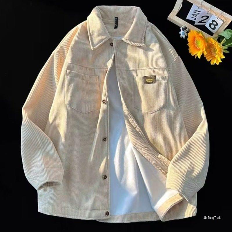 Men's Winter Retro Corduroy Jacket - Plus Velvet, Thick, Loose, Versatile Shirt