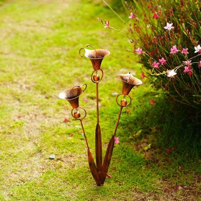Garden Stake with Bells Soft Wind Chime Common Callalily Design Flamed Copper Finish Weather-Resistant Metal Garden Stake Outdoor Decor