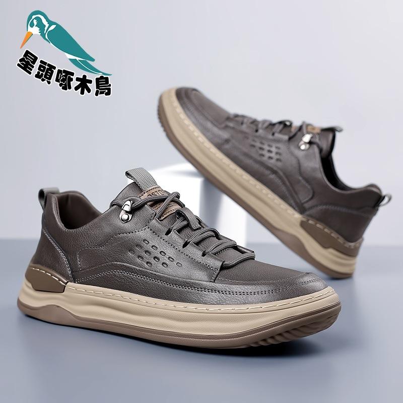Star-headed Woodpecker Men's Shoes Genuine Leather 2025 New Men's Versatile Breathable Fashion Board Shoes