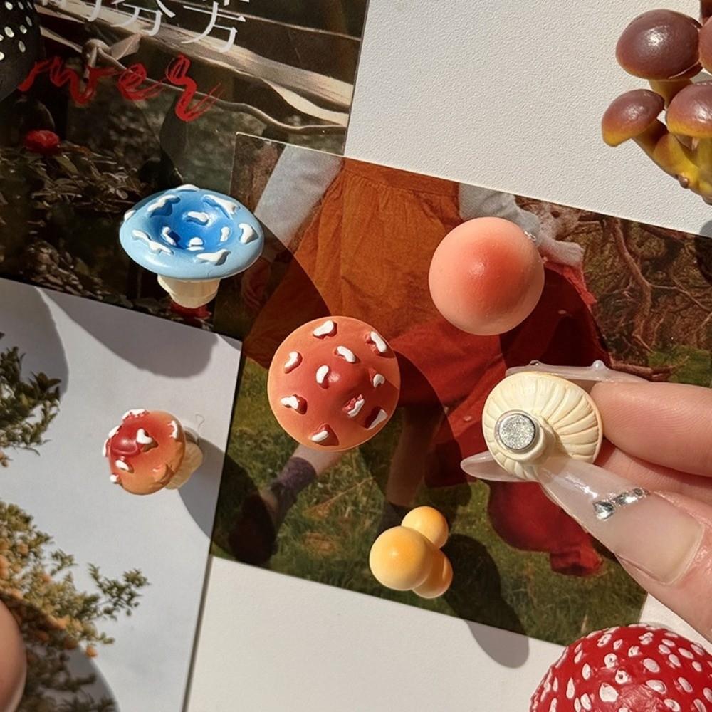 6pcs 3D Mini Mushroom Fridge Stickers Simulated Forest Theme Miniature Figurines Magnetic Micro Landscape Ornaments Home Decor