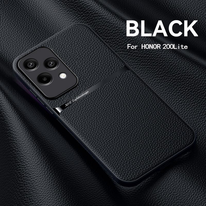 

Чехол для Honor 200 Lite 5G с металлической пластиной, магнитный чехол для телефона Xonor Honer Honar 200Lite Honor200lite, кожаная задняя крышка Honor 200 Lite 5G чёрный