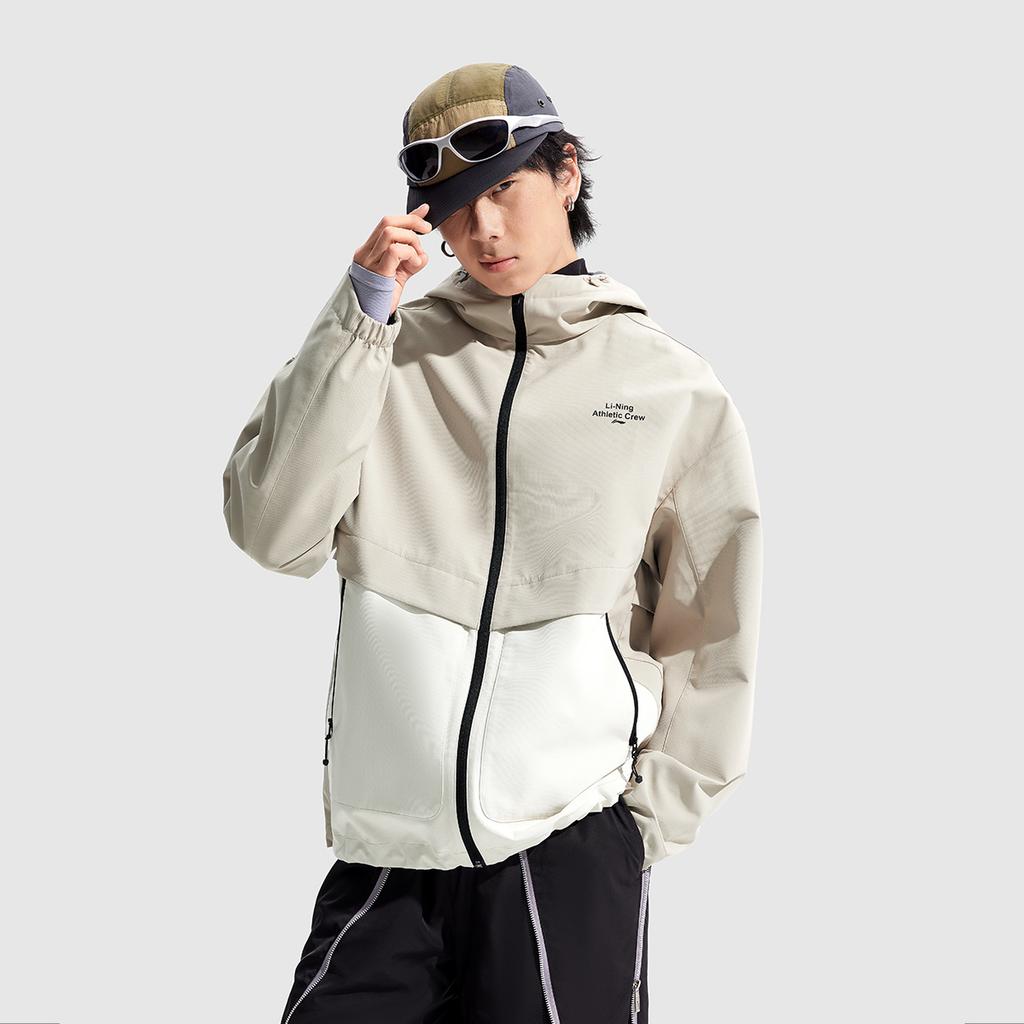 Li-Ning Lettuce Edge Water-Resistant Windbreaker Jacket With Hood Men Jacket Dusty-Gray AFDU951-2