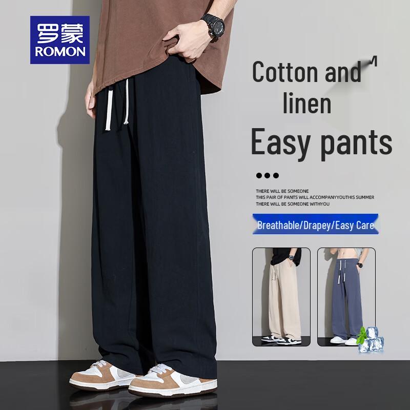 ROMON Men s Summer Cotton Linen Quick-Dry Casual Long Pants 4XL