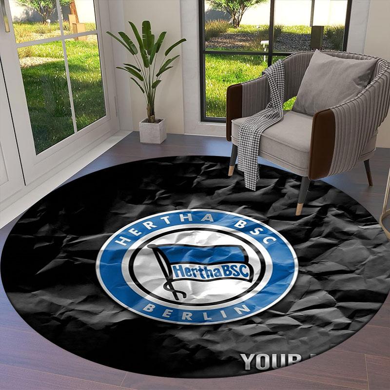 Hertha BSC Custom Name Round Area Rug,Carpet Rug for Living Room Bedroom Sofa Playroom Decor,Non-slip Floor Mat