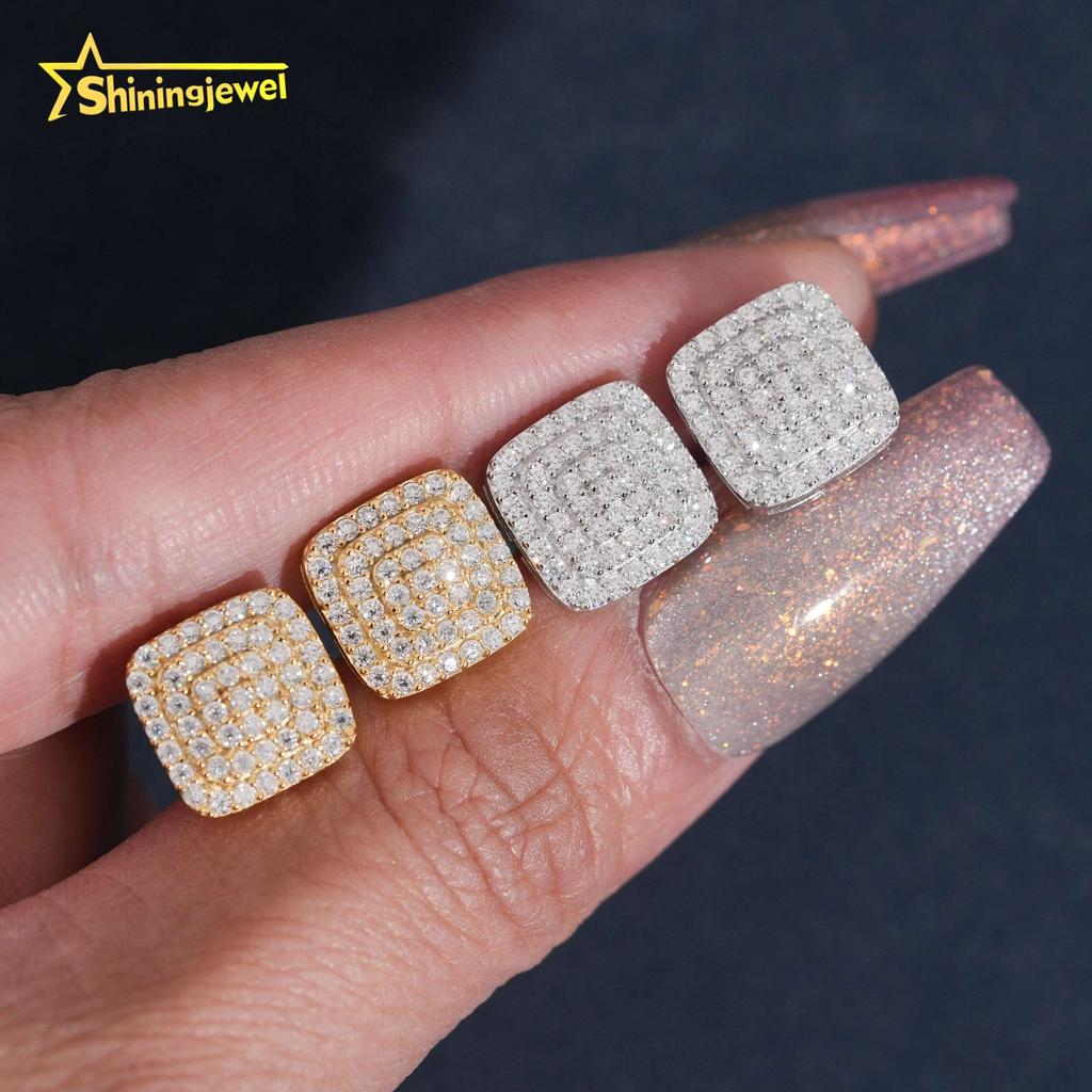 Fine Jewelry Hip Hop 925 Sterling Silver Iced Out Screw Back Square VVS Moissanite Men Earrings