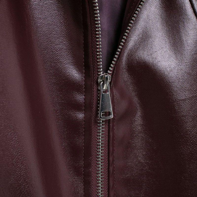 Kaslead New Arrival Women's Clothing Fashion Style Minimalist Casual Retro Polo Collar Solid Color Pu Zipper Jacket