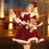 Christmas Camisole Fur Princess Santa New Everyday Wear [SDSXZWG] Women's 3-Piece Set Poncho, Dress, Blouse, Bowknot, Collar, Lapel, Mass-Produced