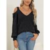 Women's Deep V Off Shoulder Loose Slouchy Knit Pullover Sweater, Fall Winter  Basic Top for Ladies