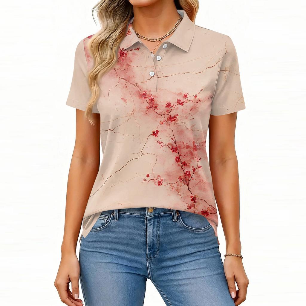 Damenmode Casual Revers Kurzarm Bedrucktes Hemd Damen Button Up Tops