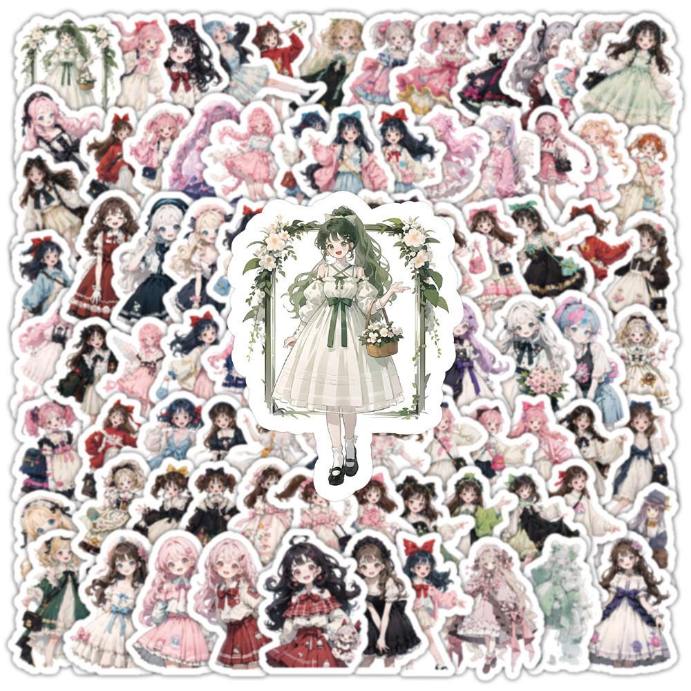 100Pcs Cute And Sweet Lolita Girl Graffiti Stickers For Helmet Bicycle Hand Account Pencil Case Decals Sticker Story Store