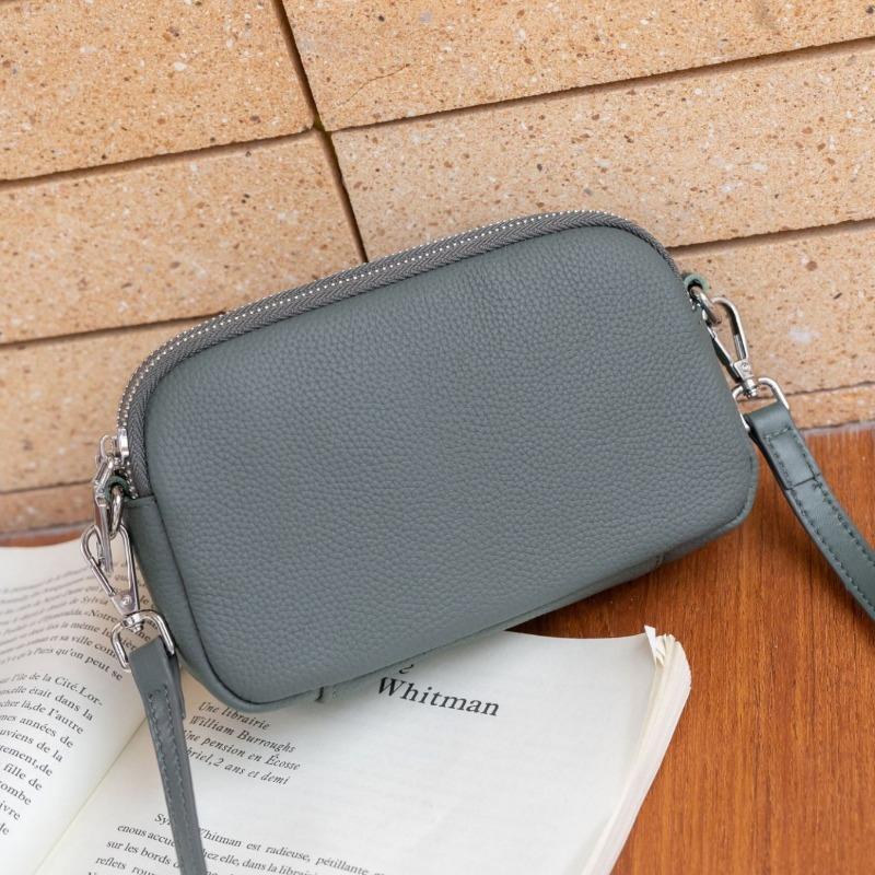 The First Layer of Cowhide Women's Bag, Shoulder Messenger Bag, Simple Multi-compartment Zipper Square Bag, Soft Leather Change Mobile Phone Bag.