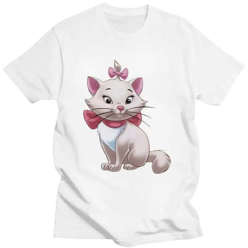 Male Disney Marie Kitten Cartoon T Shirt Short Sleeve Cotton Tshirts Cool T-shirt Leisure Tees Loose Fit Clothing