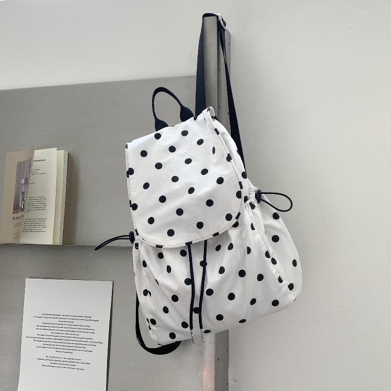 Sac à dos en nylon à pois pour femme grande capacité rabattable voyage extérieur niche loisirs tendance sac d'école femme