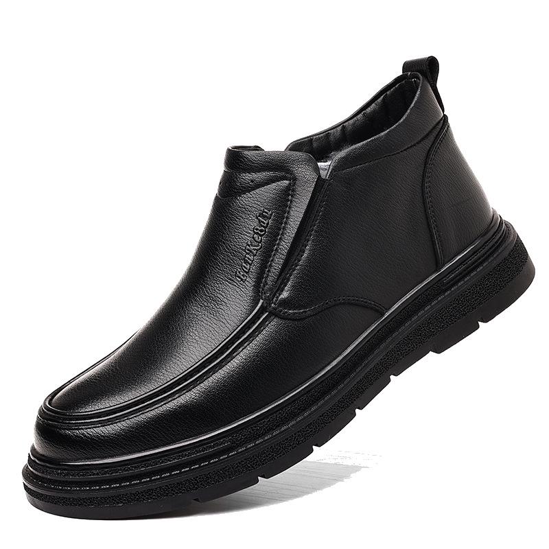 Men's High Top Fur and Leather Boots for Middle-Aged and Elderly  