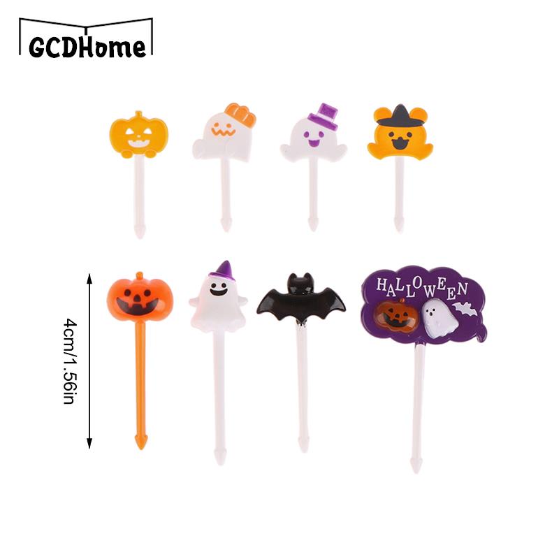 3-6pc Cartoon Halloween Pumpkin Ghost Dessert Snack Cake Food Fruit Fork Children Toothpic DIY Bento Lunches Party Decor
