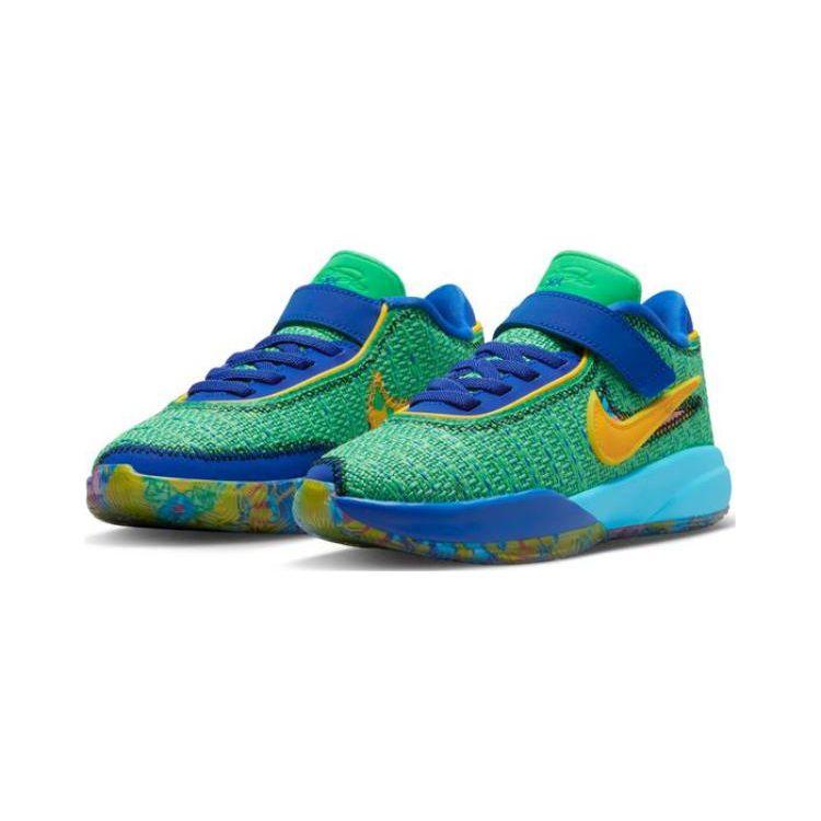 Nike LeBron 20 PS Kaleidoscope Kids Sneakers Green Electric-Algae Game-Royal DV3023-300