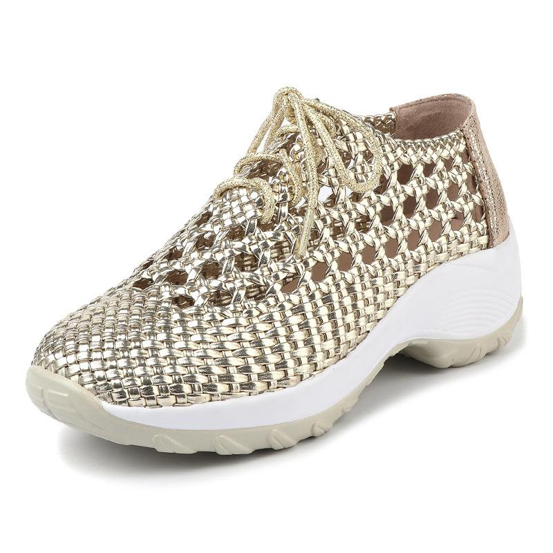 Fashion GKTINOO 2025 Summer Hollow Woven Breathable Shoes Women Sandals Thick Soled Wedges Genuine Leather Shoes Summer Platform Sandals