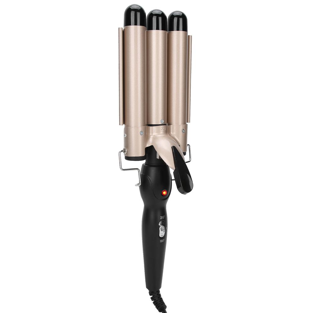 Hair Curler Triple Pipe Hair Curling Iron Wand 2 Temperature Tourmaline Electric Hair Styling ToolGold US Plug