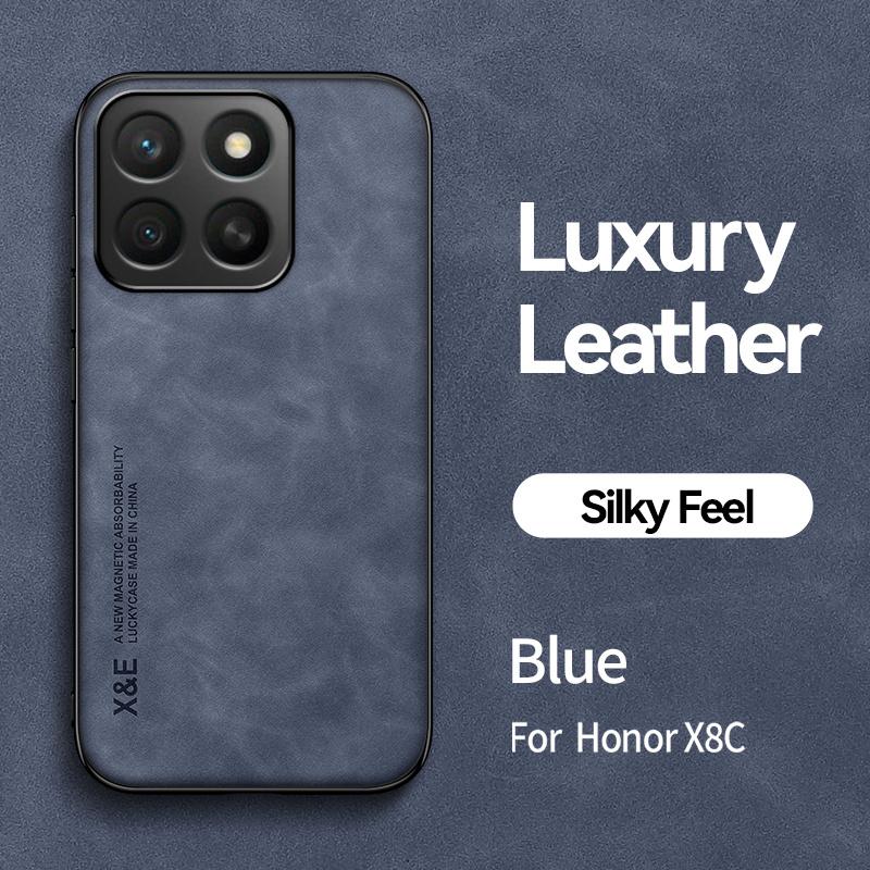 For Honor X8c 4G Case Leather Car Magnetic Holder Phone Cases for Honor X8 c X 8c HonorX8c 4G Soft TPU Frame Protect Back Cover