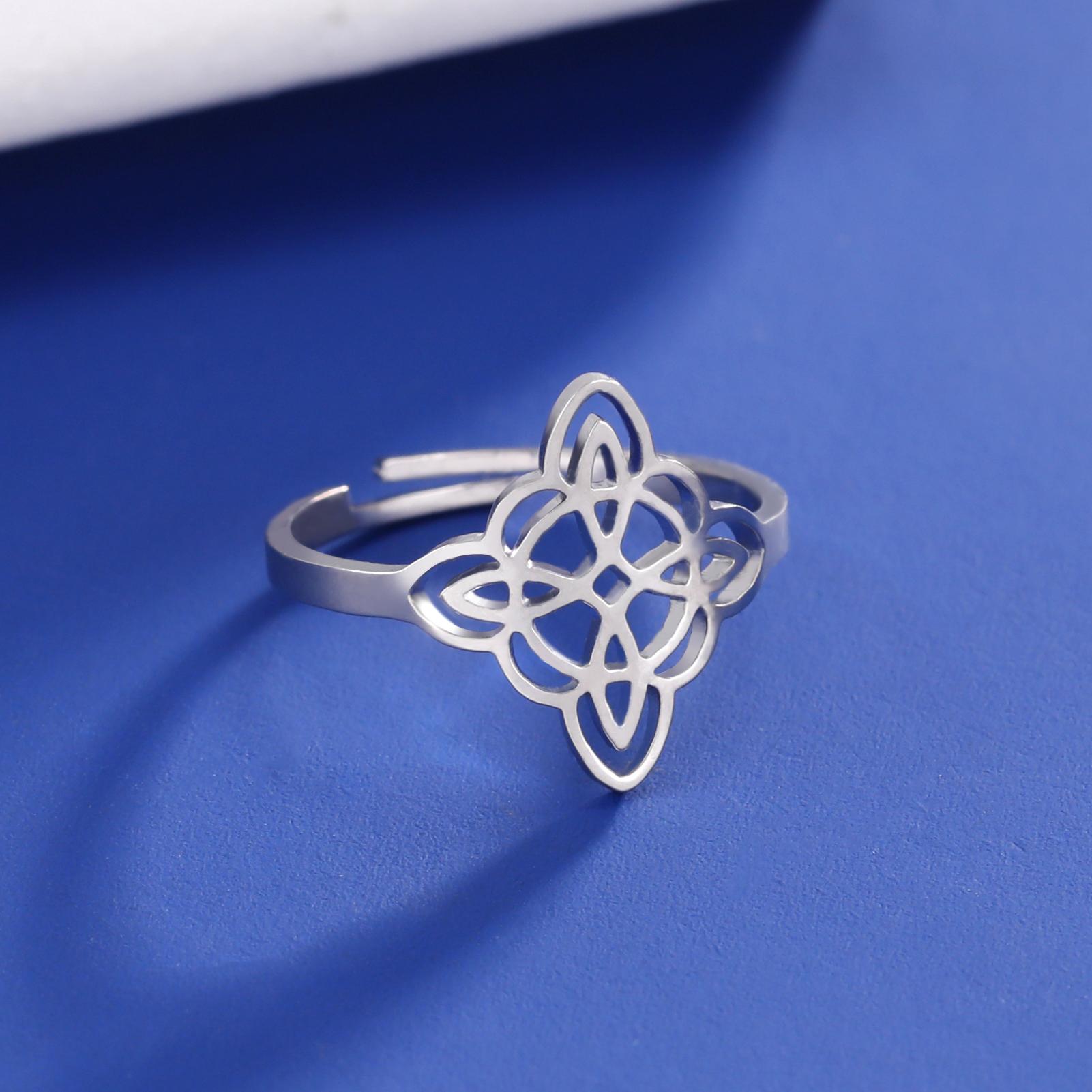 

LIKGREAT Hollow Trinity Witch Knot Adjustable Ring for Women Men Stainless Steel Celtics Knot Amulet Couple Jewelry BirthdayGift resizable