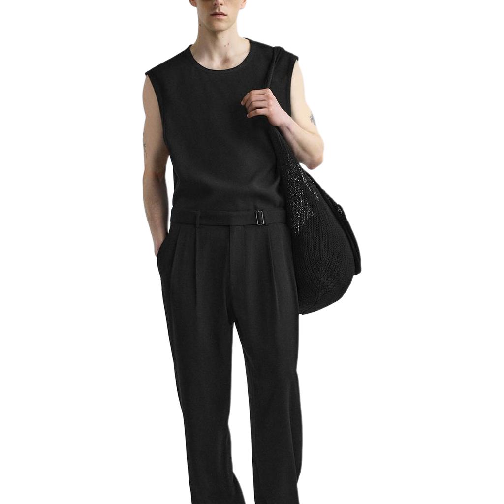Zara Solid Color Round Neck Sleeveless T-Shirt Men tops Black 7545348-800