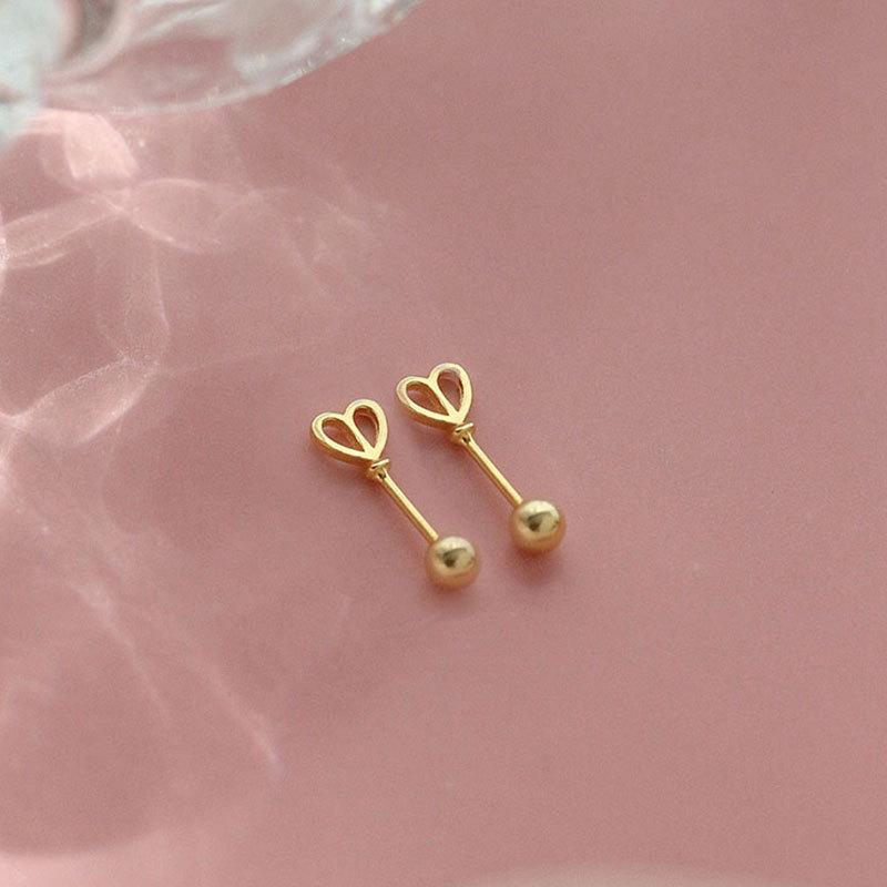 

925 Sterling Silver Screw Clasp Heart Earrings Temperament Small Ear Bone Nails for Women Jewelry Gift золотой