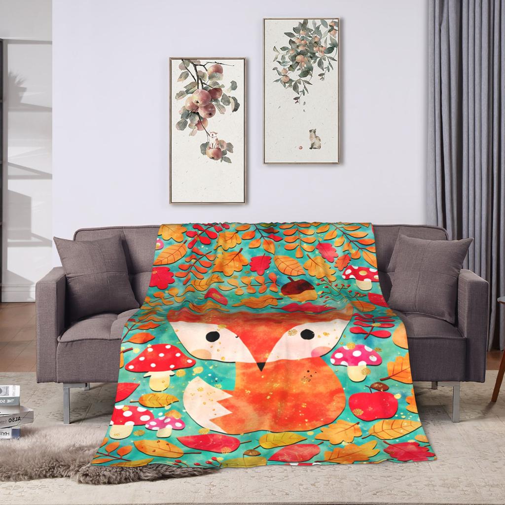 Cute Fox Cozy Blanket Funny Travel Office Throw Blanket Couch Bed Flannel Bedspread Sofa Bed Cover
