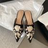Fashion 2025 Flat Heels Embroidery Slippers Women Pointed Toe Floral Mules Shoes Ladies Office Daily Slip On Slides Green Velour Sandals