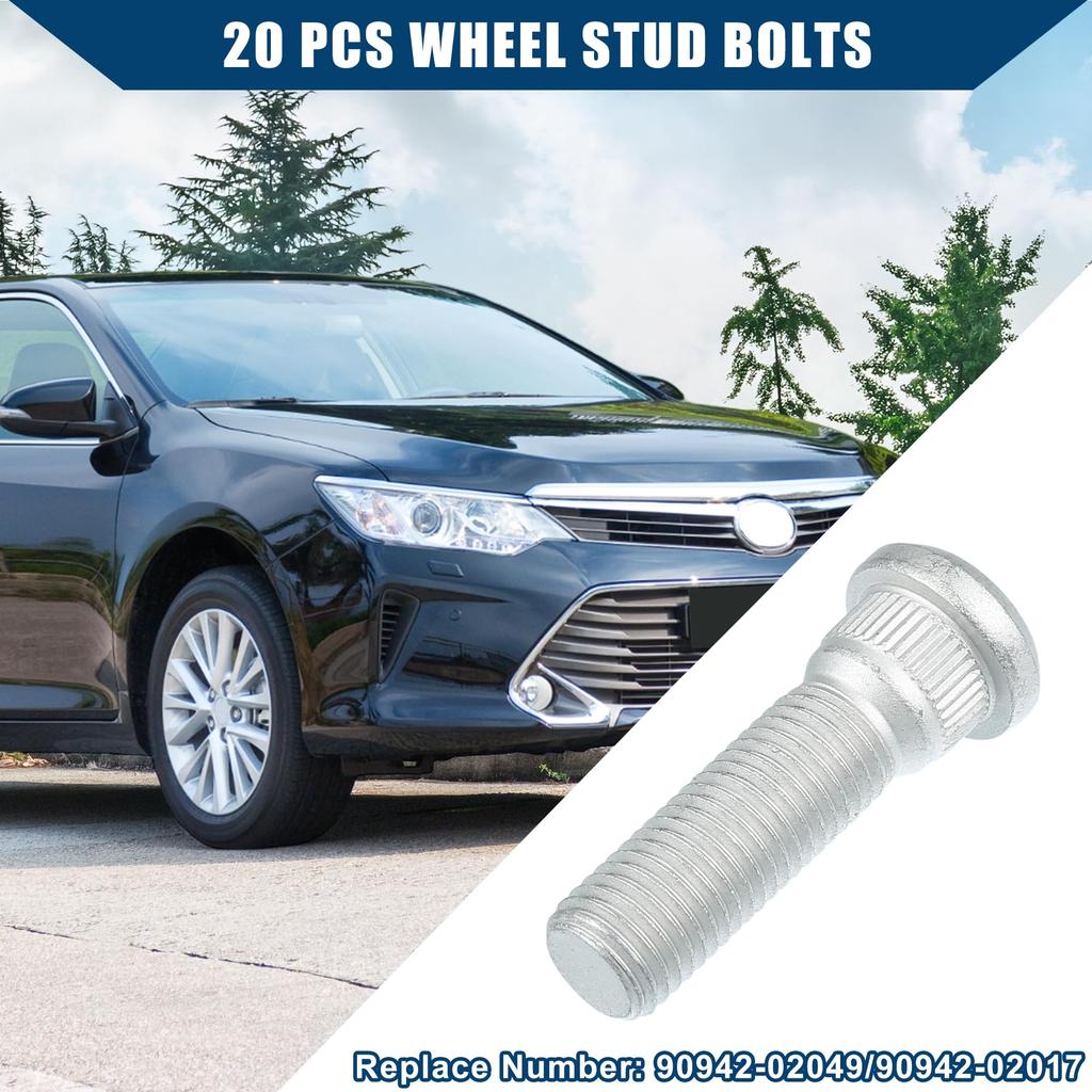 Hihaha Wheel Stud Bolts, Part Numbers 90942-02049/90942-02017, M12-1.5, Compatible with Lexus, Toyota, and Scion. Front and Rear Left/Right Wheel Lug