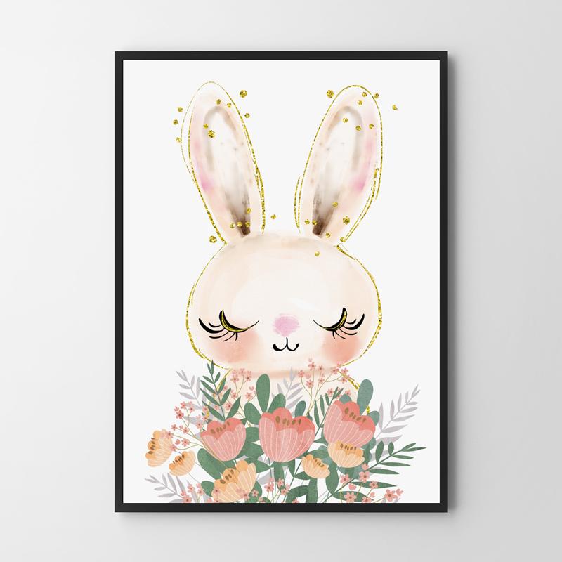 Rabbit Bunny Flowers Poster for Children