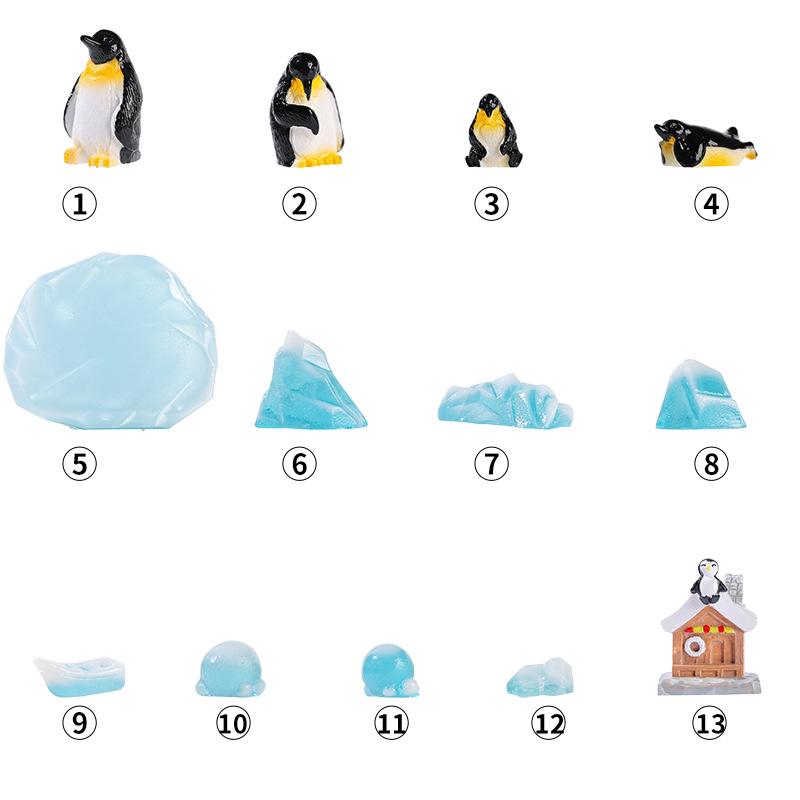 Penguin Series Ice Hockey Micro-landscape Resin Ornaments for Fish Tanks