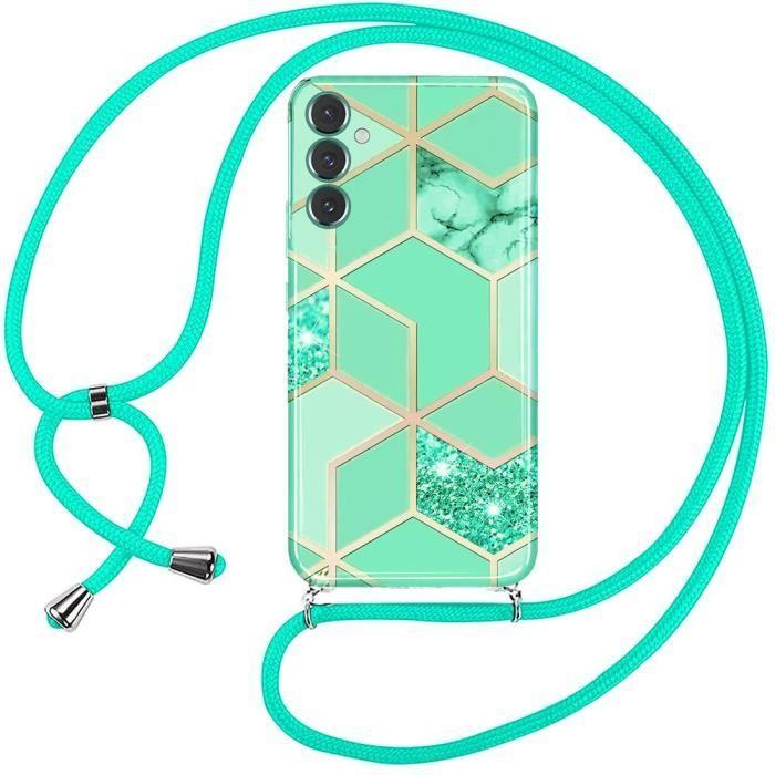 Coque - Samsung - Galaxy A35 5G - Antichoc - Silicone - Motif Marbre - Cordon Vert